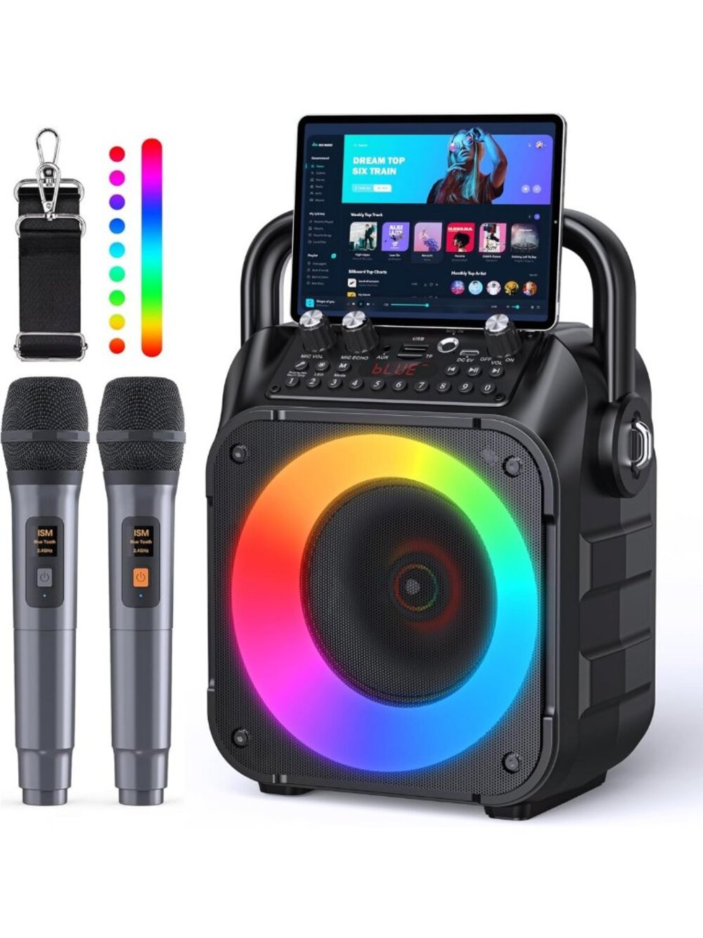 Portable Karaoke Machine, Bluetooth Speaker with 2 Wireless Microphones, Fun